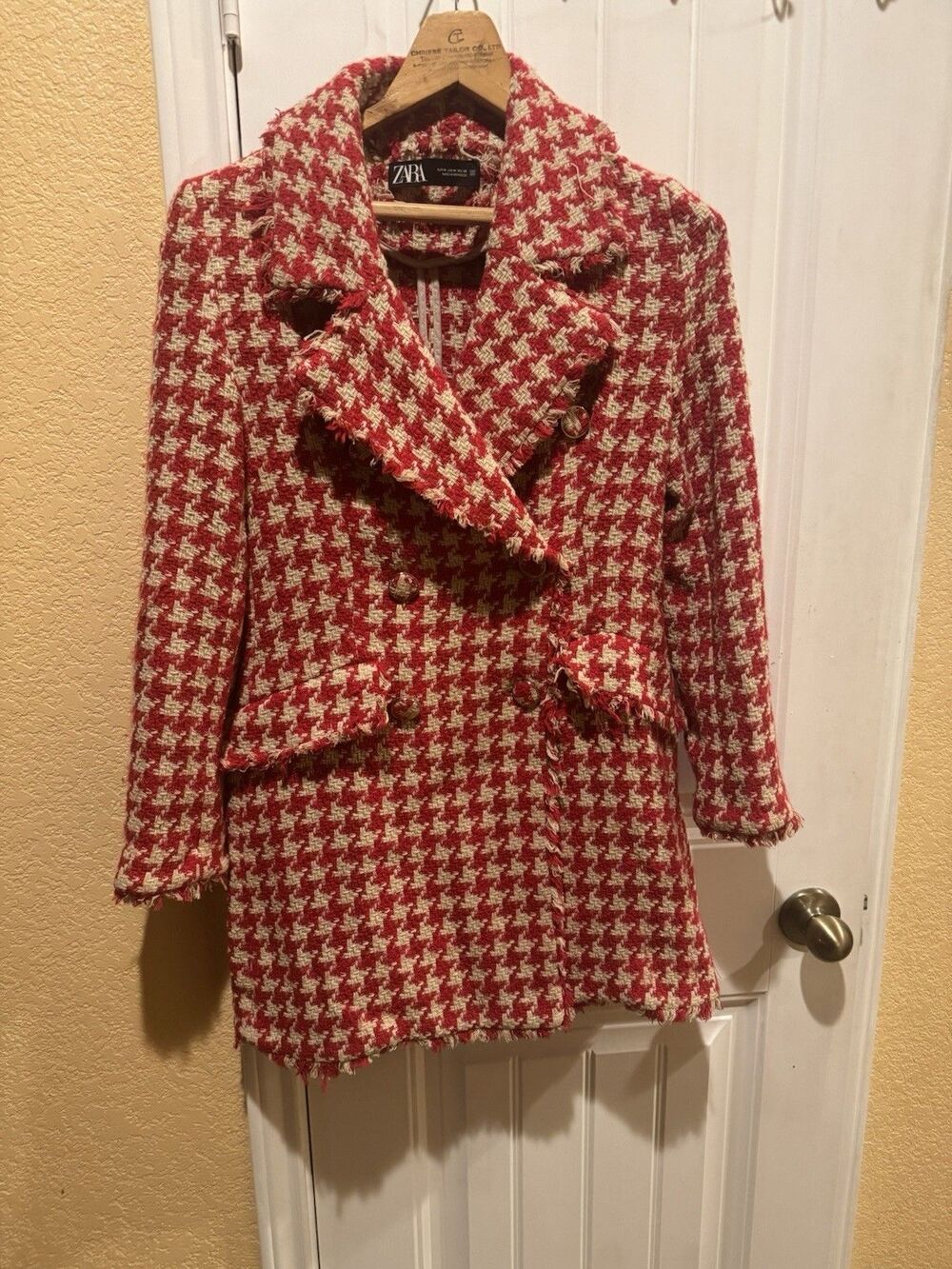 ZARA Houndstooth Textured Tweed Double Breasted Bloggers - Emily in Paris Size M - Picture 3 of 10